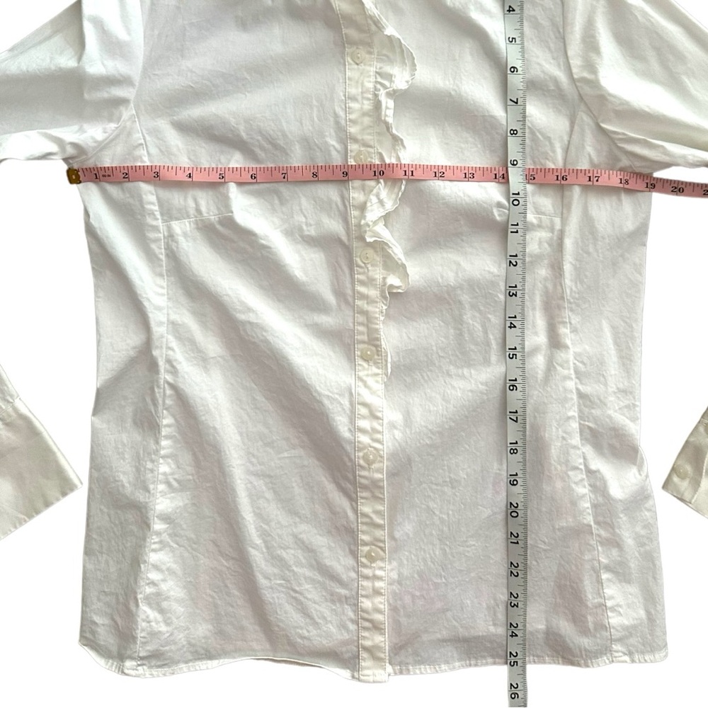 Elliott Lauren Womens Size 10 White Ruffleneck Classic Button Down Shirt - Picture 4 of 7